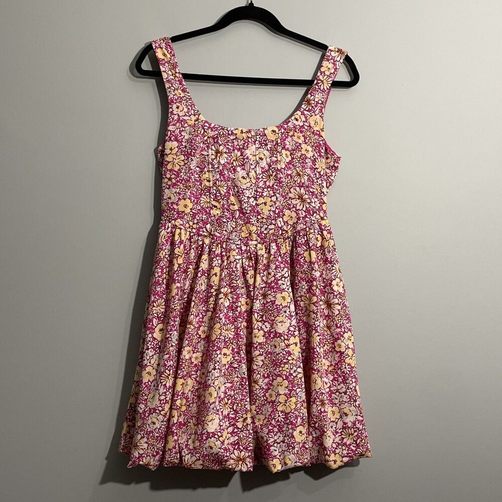 Land of the Free Womens Boho Floral Midi Dress M Smocked Back Bubble Hem